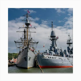 Two Warships Docked In The Harbor Canvas Print