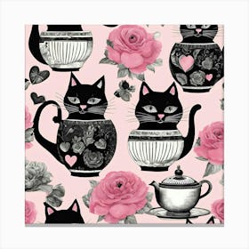 Black Cats And Roses Canvas Print