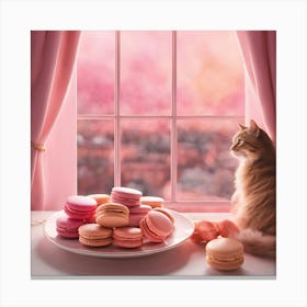 Macarons And Cat Design Canvas Print