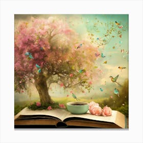 Open Book With Birds Canvas Print