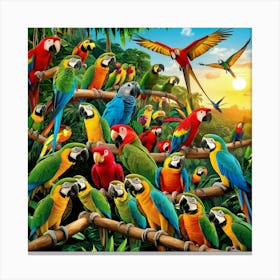 Parrots In The Jungle 1 Canvas Print