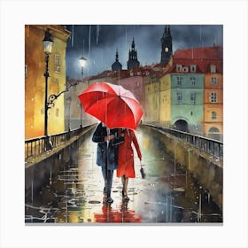 Couple Walking In The Rain 2 Canvas Print