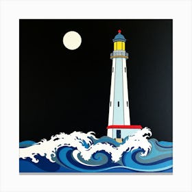 Lighthouse At Night 3 Canvas Print