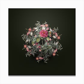 Vintage Pink Francfort Rose Flower Wreath on Olive Green n.0751 Canvas Print