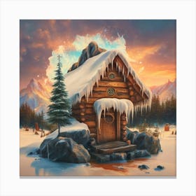 Wooden hut snow 2 Canvas Print