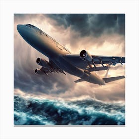 flying plane over a sea Canvas Print