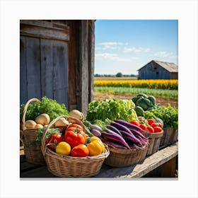 Assorted Vegetables In Peak Season Diverse Lush Greens Ripe Red Tomatoes Plump Purple Eggplants (2) Canvas Print