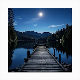 Dock Into Lake At Night Canvas Print