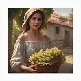 Shonda digital art Girl With A Basket Of Grapes Canvas Print