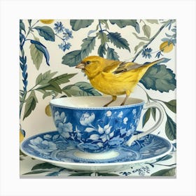 Yellow Finch On Teacup Canvas Print