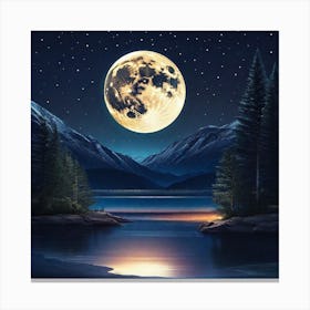 Full Moon Over Lake Canvas Print