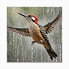 Woodpecker In The Rain 2 Canvas Print