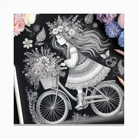 Little Girl Riding A Bicycle Canvas Print