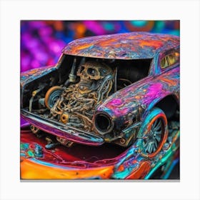 Psychedelic Biomechanical Freaky Scelet Car From Another Dimension With A Colorful Background 5 Canvas Print