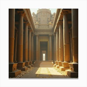 A Grand, Ancient Temple With Towering Columns And Golden Relics 1 Canvas Print