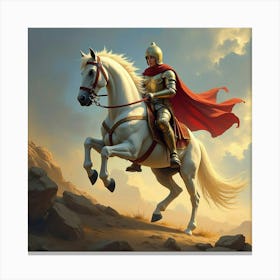 Paladin Riding A Glowing White Horse Into Battle 1 Canvas Print