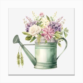 Watering Can With Flowers Canvas Print