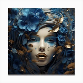 Woman With Blue Flowers Canvas Print