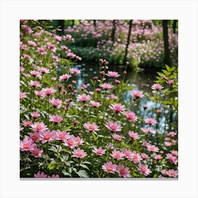 Pink Flowers In The Lake Forest Canvas Print