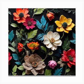 Paper Flowers On Black Background 1 Canvas Print