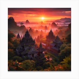 Sunrise In Buddhist Temple Canvas Print