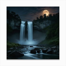 Full Moon Over Waterfall 2 Canvas Print