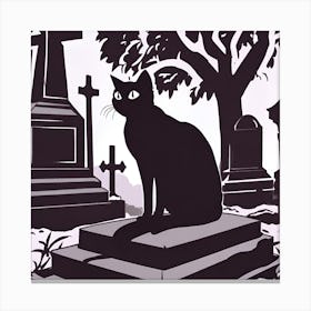 Black Cat In Cemetery 1 Canvas Print