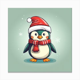 Cartoon Penguin In Santa Hat Canvas Print