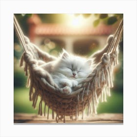 White Kitten Sleeping In A Hammock 1 Canvas Print