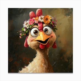 Chicken With Flower Crown Stampe su tela