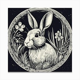 Minimal Small Linocut Of A Rabbit Bunny (1) Canvas Print