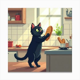 Black Cat In A Kitchen Art Print Funny Cat (3) Canvas Print