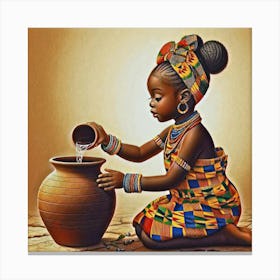 African Girl Drinking Water Canvas Print