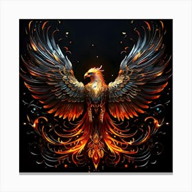 A Firebird Dark Background Glowing Contoures Sparkles Oilpainting Tribal Motifs Illustration Canvas Print