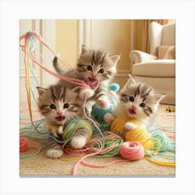 Adorable kittens playing together in a cozy room 3 Canvas Print