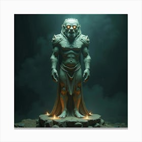 Ancient Statue Of A Forgotten Deity With Glowing Eyes And Mystical Aura 1 Canvas Print