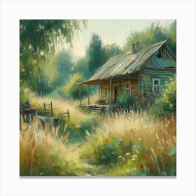 Eastern Europe (Slavic) House In A Village, Acrylic Painting Style Canvas Print