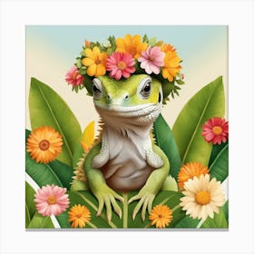 Floral Baby Iguana Nursery Illustration (32) Canvas Print