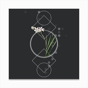 Vintage Gladiolus Botanical with Geometric Line Motif and Dot Pattern 1 Canvas Print