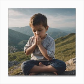 A Little Boy praying on the mountain Canvas Print