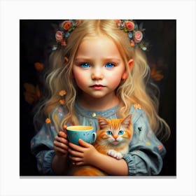 Little Girl With Cat Canvas Print