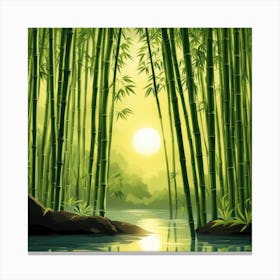 A Stream In A Bamboo Forest At Sun Rise Square Composition 331 Canvas Print