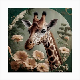 Giraffe In Floral Vintage Arne Thun S Realistic Art (7) Canvas Print