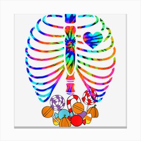 Tie Dye Funny Xray Halloween Costume Rib Cage Skeleton Candy Canvas Print