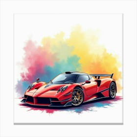 Pagani Zonda Cinque With A Bright, Colorful Watercolor Backdrop, No Logos Canvas Print