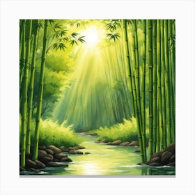 A Stream In A Bamboo Forest At Sun Rise Square Composition 58 Canvas Print