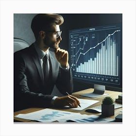 Businessman Looking At Graphs Canvas Print