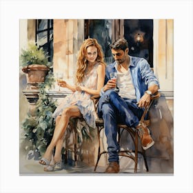 Savoring Serenity: Summer Sips and Love in the European Sun Canvas Print