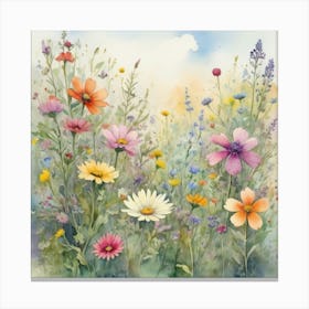 Multicolored Wildflowers Watercolor Field Drawin 0 (2) Canvas Print