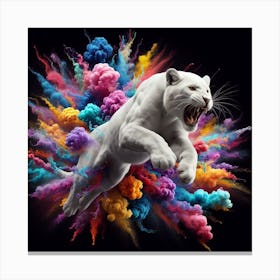 White Tiger Jumping In Colorful Powder Canvas Print